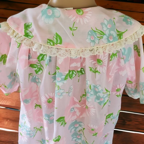 Vintage Pink Floral Patio House Lounge Dress Women's Small Pockets Button USA - Picture 6 of 14